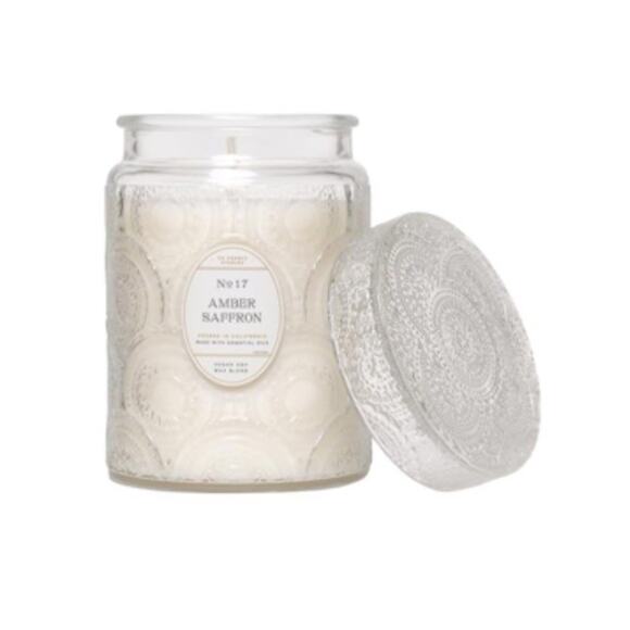 Leoben Co Amber Saffron Vegan Soy Wax Candle Glass Faceted 18oz Jar 80 Hr Burn - Picture 2 of 2